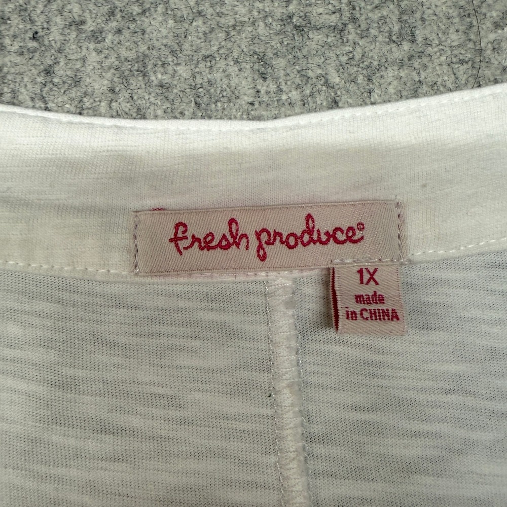 Fresh Produce | Button Up Shirt | 1X | White | Cotton Slub 3/4 Sleeve Pocket Top - Picture 3 of 8
